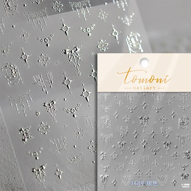 Dreamy Moon Star Cloud Butterfly Starrylight Rhinestone 5D Soft Embossed Relief Nail Art Sticker 3D Decal Decoration Manicure (ONLINE ORDER ONLY)
