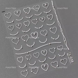 Black Silver Bowknot Love Heart Lace Irregular Line Lava Chic Self Adhesive Nail Art Stickers Embossed Reliefs Manicure Decals (Online Order Only)