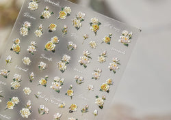 Oil Painting Style Rose Camellia Flower Vase Romantic Candle Holder Bowknot Embossed Adhesive Nail Art Stickers Manicure Decals (ONLINE ORDER ONLY)