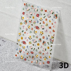 Chic Wild Flower Oil Painting Small Variegated Daisy Peach Blossom Lavender Petal Adhesive Nail Art Stickers Manicure Decals (Online Order Only)