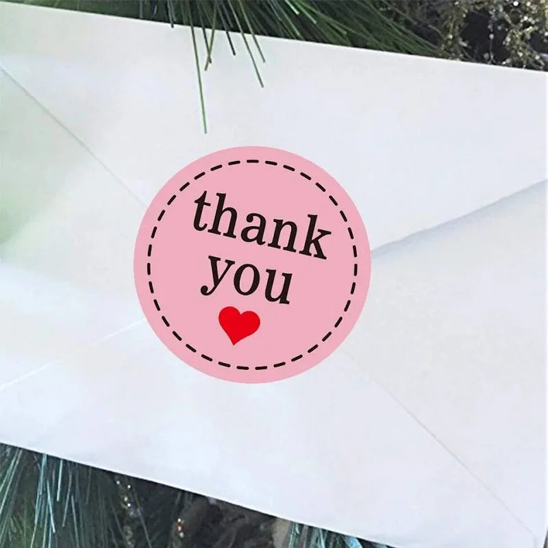 100-500PCS Heart Stickers Thank You Stickers for Business Merci Packaging Stickers Rolling Love for Packaging Decoration (ONLINE ORDER ONLY)
