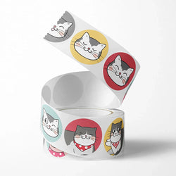 100-500pcs Cartoon Cat Stickers Round Adhesive Labels For Student Teacher Prize Business Gift Wraps Decorative Stickers (ONLINE ORDER ONLY)