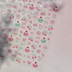 Colored Shiny Jelly Claw Paw Pudding Dessert Cherry Bowknot Cake Bow Tie Drink Food Love Heart Nail Art Sticker Manicure Decal (ONLINE ORDER ONLY)