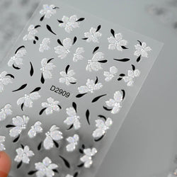 1pcs 5D Floral Nail Art Stickers Acrylic Flowers Decals with Glitter Self-Adhesive Elegant Silver Black Blossoms Theme Nail Art* (ONLINE ORDER ONLY)