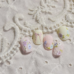 Rose Flower Bouquet Leaves Lace Bowknot Pearl Photo Frame Gird Embossed Reliefs Self Adhesive Nail Art Stickers Manicure Decals (ONLINE ORDER ONLY)