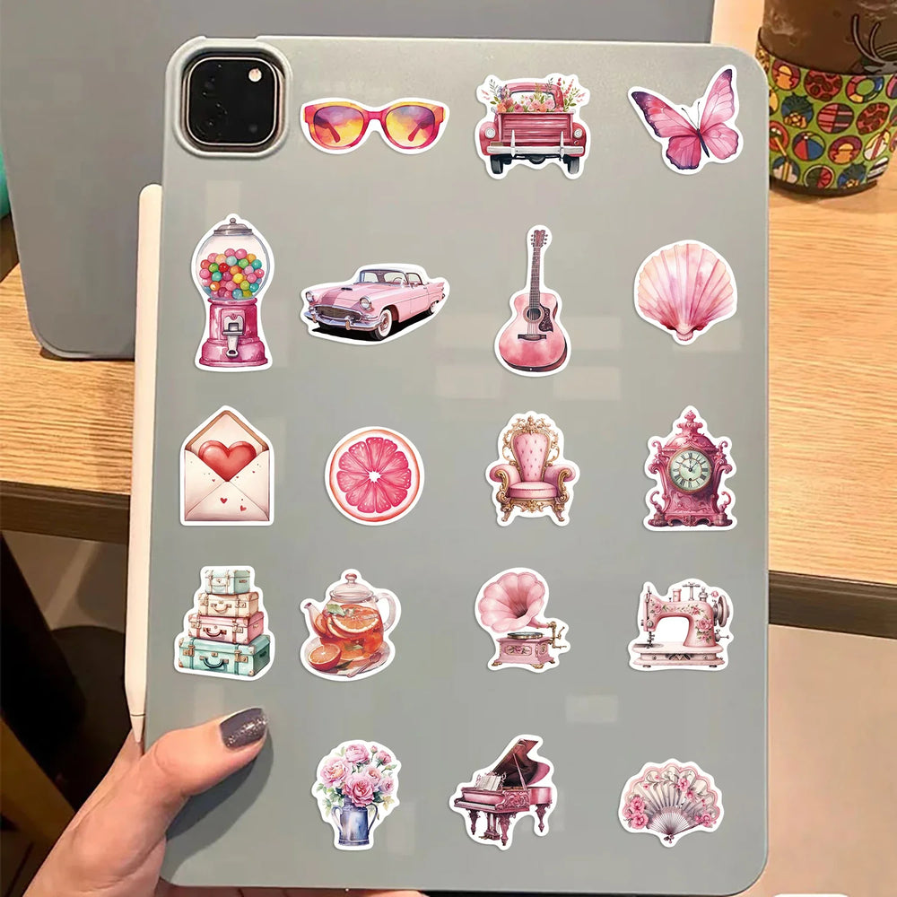 60PCS Cute Pink Girl Graffiti Stickers Aesthetic Decals for Water Bottles Laptop Scrapbook Phone Decoration Sticker Toys (ONLINE ORDER ONLY)