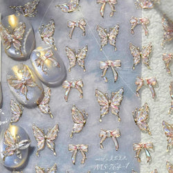 Cute Jelly Bowknot Butterfly Chic Animals Ribbon Tie Shine 3D Fantasy Nail Art Decorations Stickers DIY Dreamy Manicure Decals (Online Order Only)