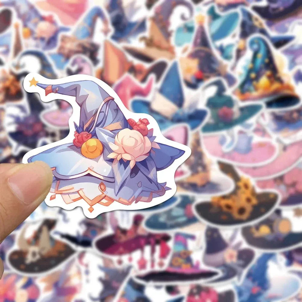10/30/50pcs Cartoon Magic Witch Hat Cute Stickers Aesthetic Decals DIY Fridge Laptop Phone Suitcase Decoration Sticker Kids Toys (ONLINE ORDER ONLY)