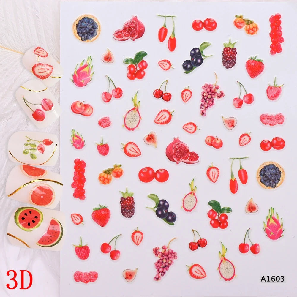 1Pc Summer Nail Art Sticker Lemon Nail Decal Nail Art Supplies Cute Fruit Strawberry Cherry Watermelon Avocado Lemon Nail Design (ONLINE ORDER ONLY)