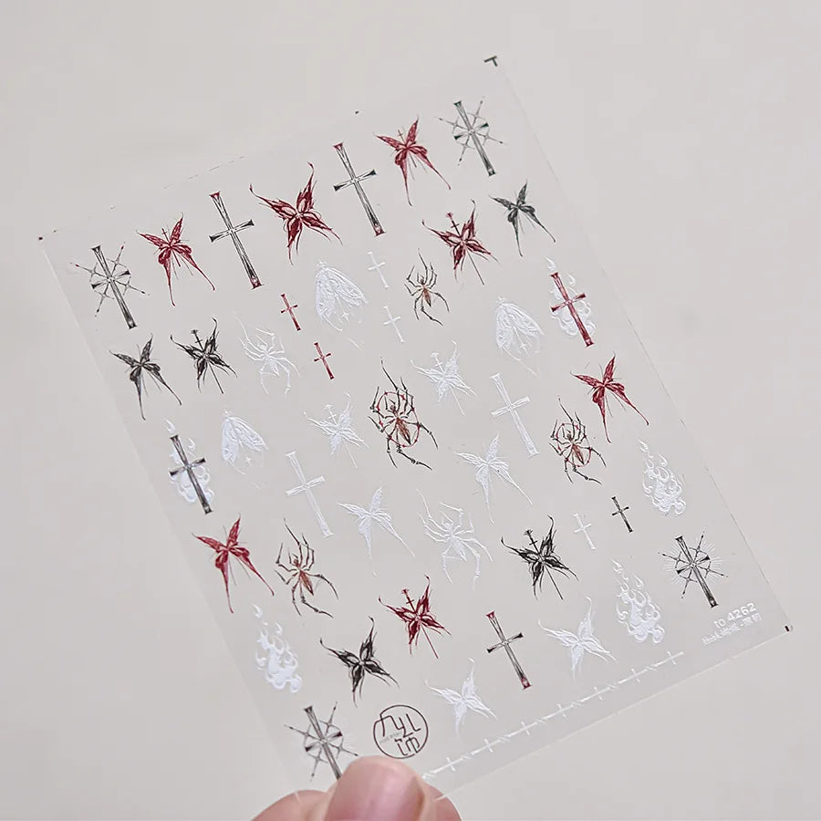 Gothic Dark Spider Butterfly Cross Flame Wings Halloween Horror Rose Flower Rabbit Pumpkin Bear Nail Art Stickers Manicure Decal (ONLINE ORDER ONLY)
