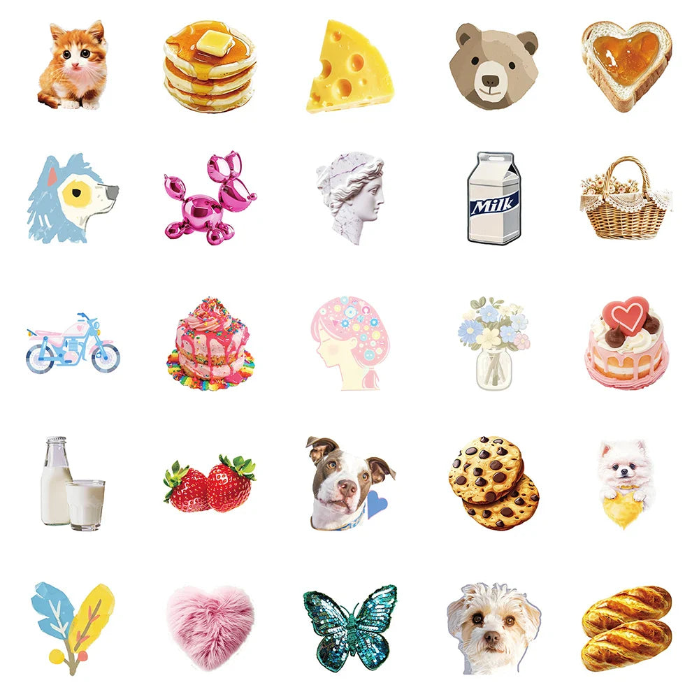 10/30/50PCS Ins Style Girls Cartoon Stickers Cute Dessert Animals Graffiti Decoration DIY Phone Notebook Fridge Suitcase Decals (Online Order Only)