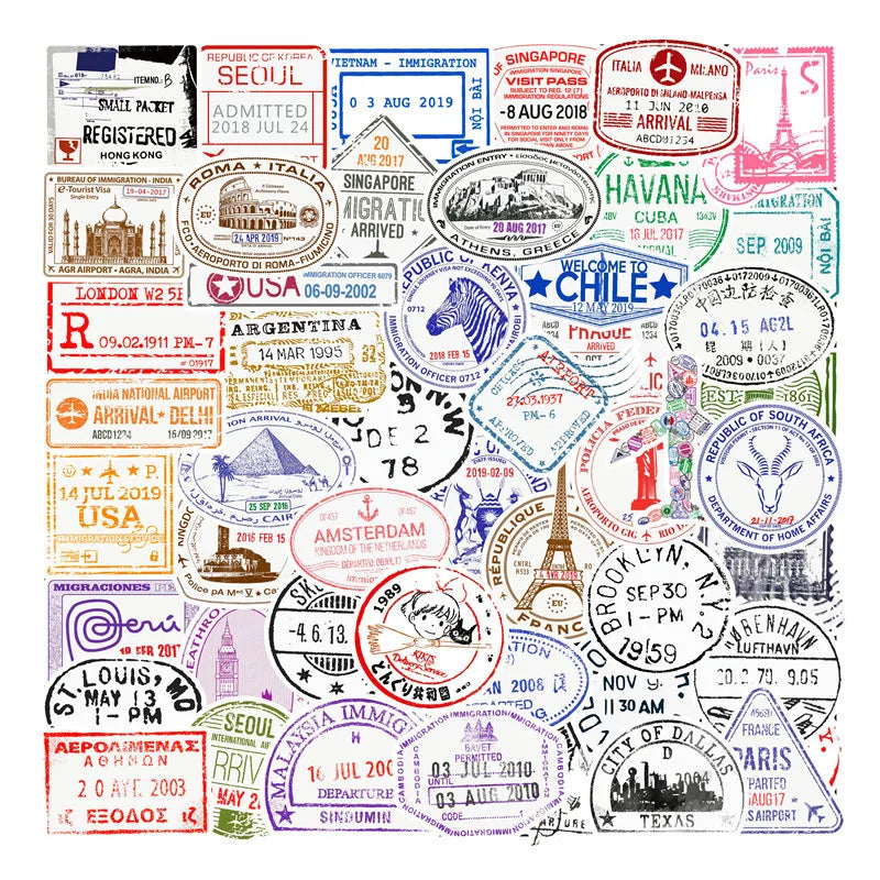 10/30/50PCS Retro Transparent Postmark Stickers DIY Skateboard Fridge Guitar Travel Luggage PVC Waterproof Cool Sticker Kids Toy (Online Order Only)