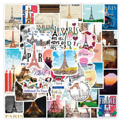 10/30/50PCS Paris Landscape Famous Buildings Stickers Decal Decorative DIY Phone Motorcycle Laptop Toy PVC Waterproof Sticker (ONLINE ORDER ONLY)