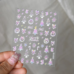 1pcs Pink Christmas Nail Stickers Shiny Shell Light Nail Art Parts Stickers Cute Snowflakes Star Wreath Nail Decorations Decals* (ONLINE ORDER ONLY)