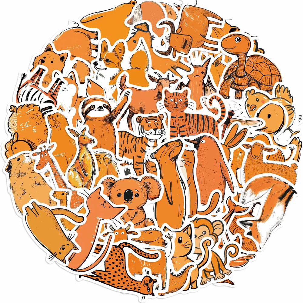 50PCS Cartoon Orange Animals Stickers For Laptop Suitcase Skateboarding Snowboard Retro Vinyl Home Sticker Cute Graffiti Decals (ONLINE ORDER ONLY)