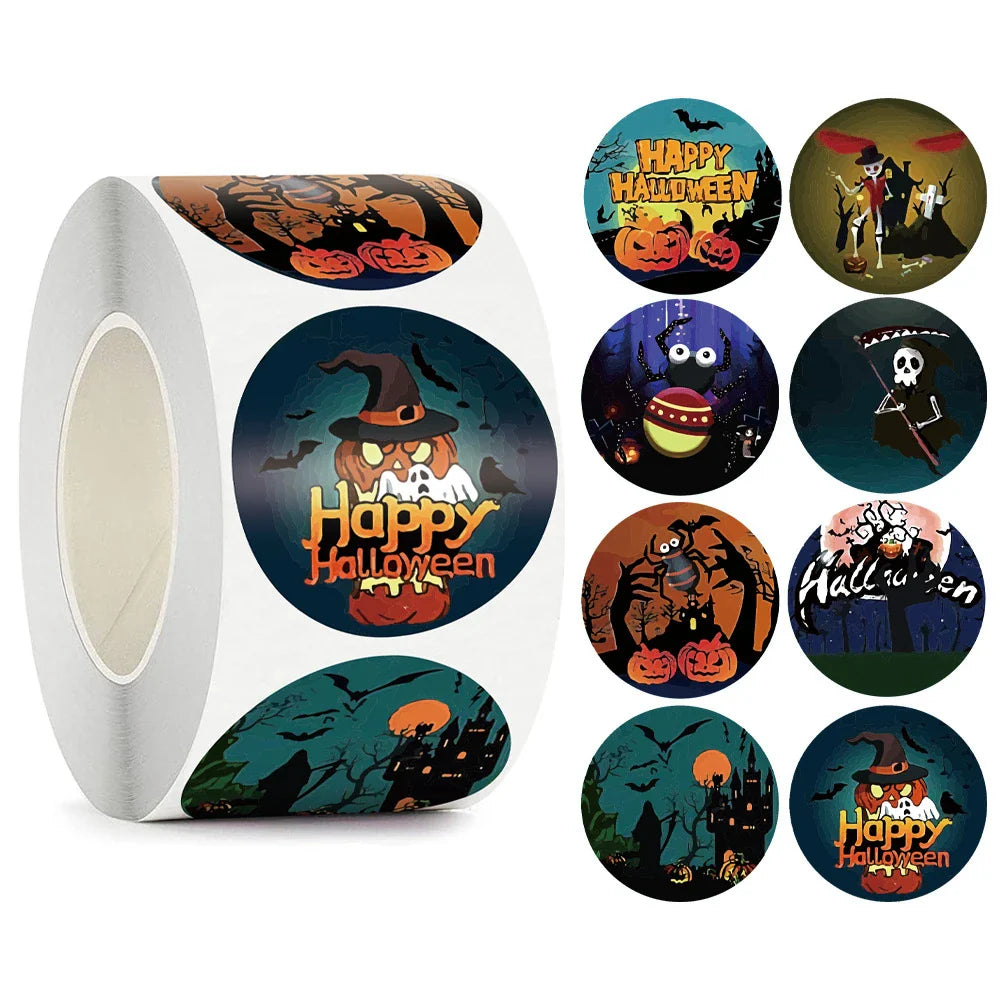 500pcs/roll Halloween Sticker Ghost Labels Gift Candy Bags Seal Stickers Halloween DIY Package Paper Sticker Party Decoration (Online Order Only)