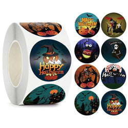 500pcs/roll Halloween Sticker Ghost Labels Gift Candy Bags Seal Stickers Halloween DIY Package Paper Sticker Party Decoration (Online Order Only)