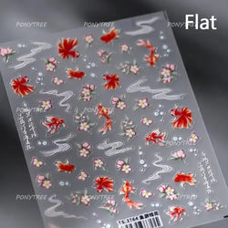 Lotus Flower Leaf Goldfish Ripple Wavelet Water Droplet Lotus Pond Brocaded Carp Self Adhesive Nail Art Stickers Manicure Decals (Online Order Only)