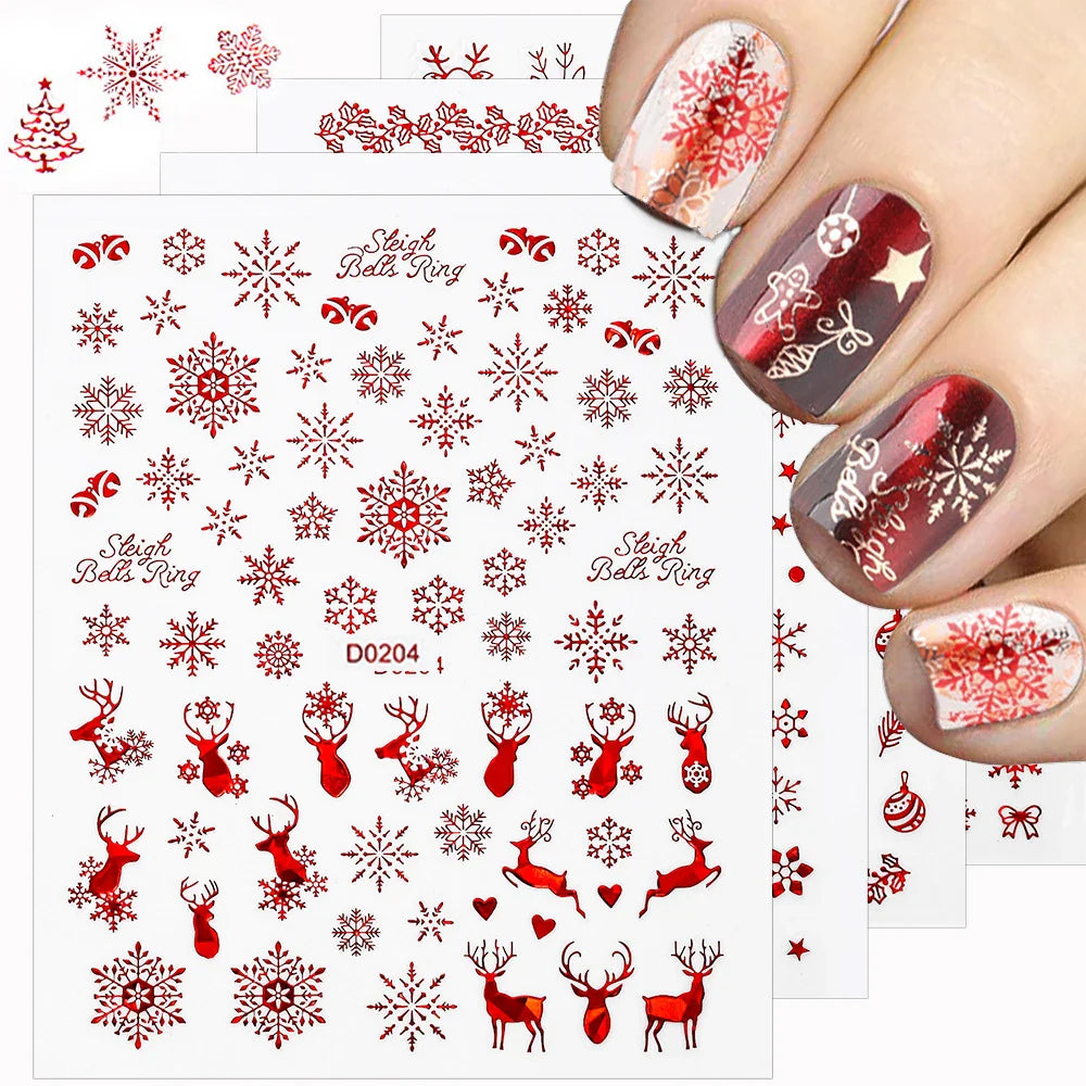 12pcs Cute Christmas Nail Decals Santa Claus Elk Penguin Snowman Cartoon Nail Stickers 3D Self-adhesive Sliders Manicure Decor * (Online Order Only)