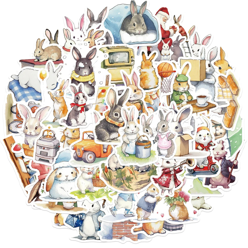50pcs Retro Cute Cartoon Animal Bunny Rabbit Stickers For Luggage Laptop Water Bottle Phone Waterproof Graffiti Vinyl Decals (ONLINE ORDER ONLY)