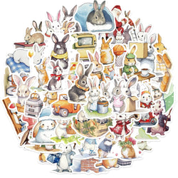 50pcs Retro Cute Cartoon Animal Bunny Rabbit Stickers For Luggage Laptop Water Bottle Phone Waterproof Graffiti Vinyl Decals (ONLINE ORDER ONLY)