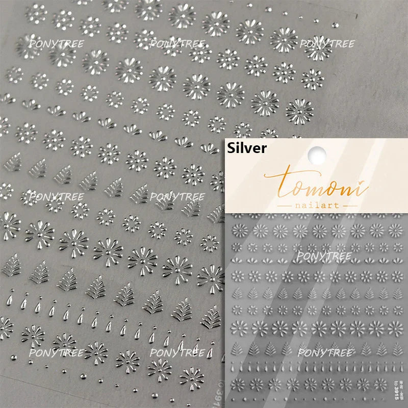Silver Star Moon Clock Watch Cherry Love Heart Bowknot Gird Irregular Lines Dot Liquid Lava Nail Art Stickers Manicure Decals (ONLINE ORDER ONLY)