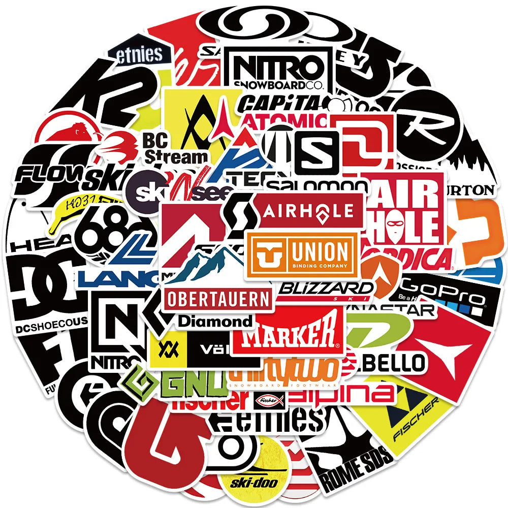 10/30/50PCS Cool Ski, Skate, and Snowbord Brand Logo Sticker Packs (ONLINE ORDER ONLY)
