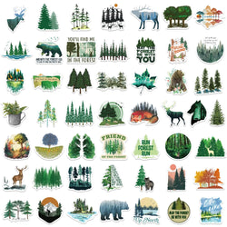 50Pcs Natural Green Forest Animal Stickers Graffiti Skateboard Suitcase Fridge Motorcycle Bike Cartoon Decals DIY Kids Toy (Online Order Only)