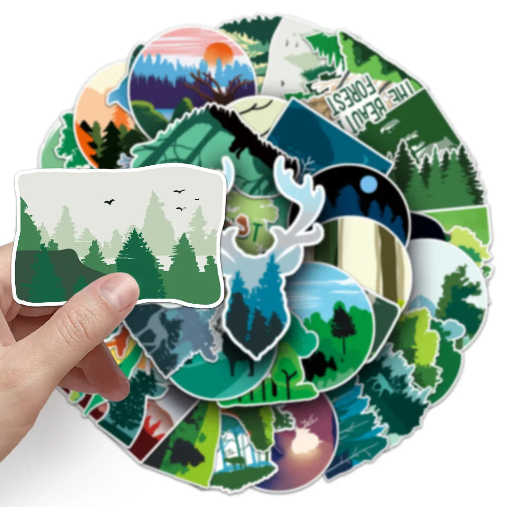 50Pcs Cartoon Trees Plants Forest Stickers for Phone Laptop Stationery Scrapbooking Material Children Sticker Craft Supplies (ONLINE ORDER ONLY)