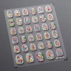 French Style Geometric Black White Square Grid Rhombus Stripe 3D Self Adhesive Nail Art Stickers Shiny Rhinestone Manicure Decal (ONLINE ORDER ONLY)
