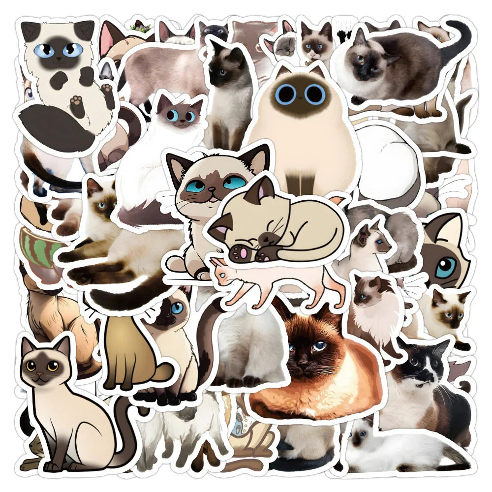 10/30/50pcs Cute Cartoon Siamese Cat Graffiti Stickers Decals Kids Toys Laptop Guitar Fridge Notebook Wall Waterproof Sticker (ONLINE ORDER ONLY)