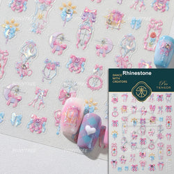 Pink Bowknot Star Moon Starburst Sun Polar Day Polar Night Sword Rose Flower Wreath Adhesive Nail Art Stickers Manicure Decals (ONLINE ORDER ONLY)