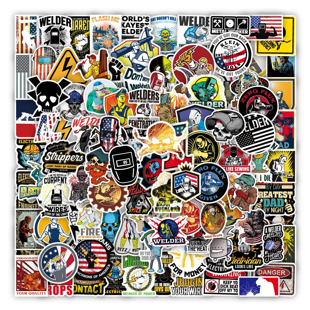 100Pcs Cool Welder Electric welding Graffiti Stickers Lable For Refrigerator Cars Helmet DIY Gift box Bicycle Guitar (ONLINE ORDER ONLY)