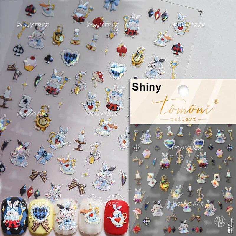 Graffiti Rabbit Dog Bunny Milk Strawberry Jewel Candy Knife Envelope Soft Relief Adhesive Nail Art Stickers Cute Manicure Decals (Online Order Only)