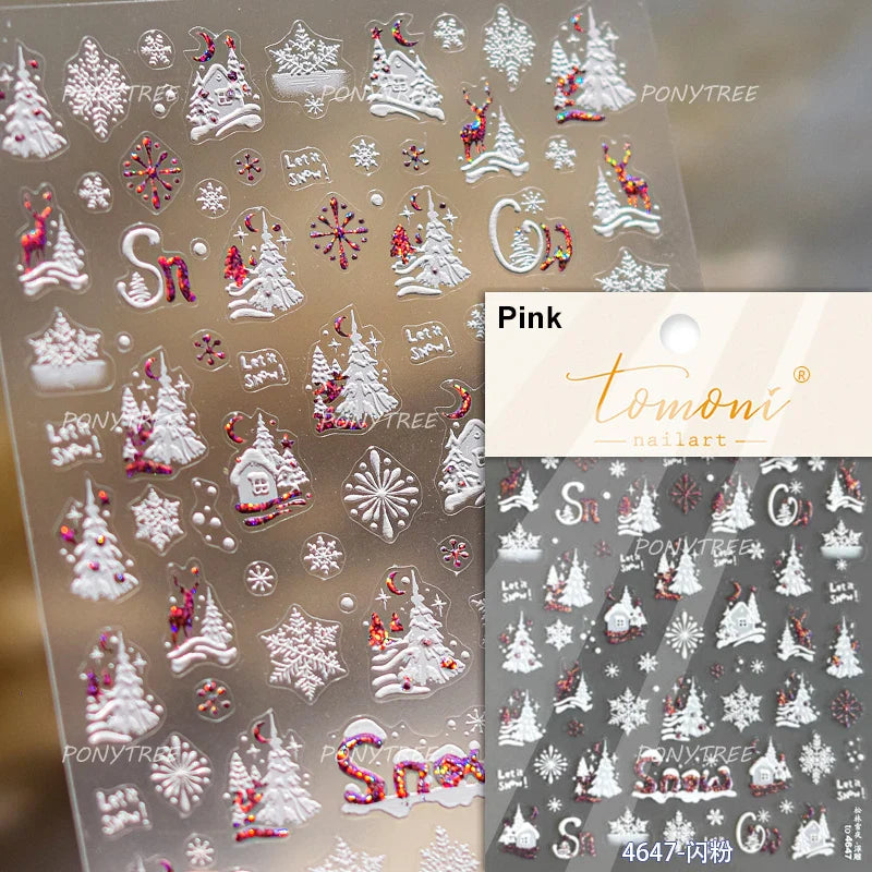 Shiny Pink Silver Hot Stamping Snow Adhesive Nail Art Sticker Snowflake Rhinestone Manicure Decal Nail Supplies for Professional (Online Order Only)
