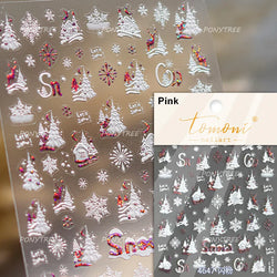 Shiny Pink Silver Hot Stamping Snow Adhesive Nail Art Sticker Snowflake Rhinestone Manicure Decal Nail Supplies for Professional (Online Order Only)
