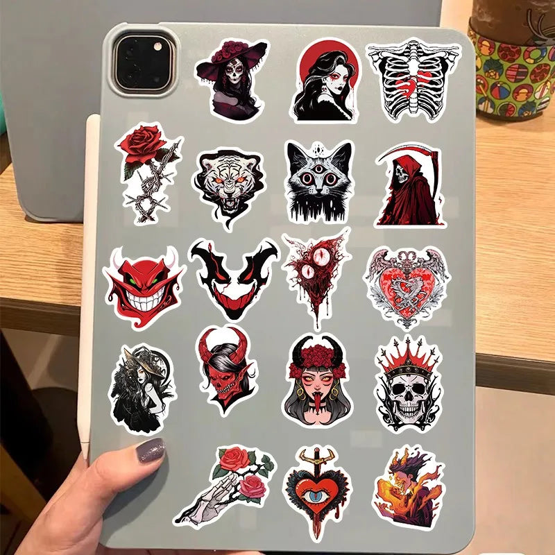 10/25/50pcs Red Gothic Horror Skeleton and Scary Devil Demons Sticker Packs (ONLINE ORDER ONLY)