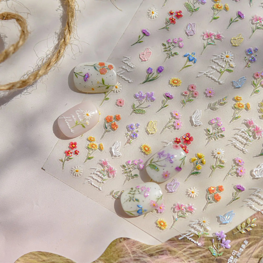 Dried Flower Butterfly Wildflowers Daisy Lily Moth Orchid Garden Self Adhesive Nail Art Stickers Chic Manicure Decals Wholesale (ONLINE ORDER ONLY)