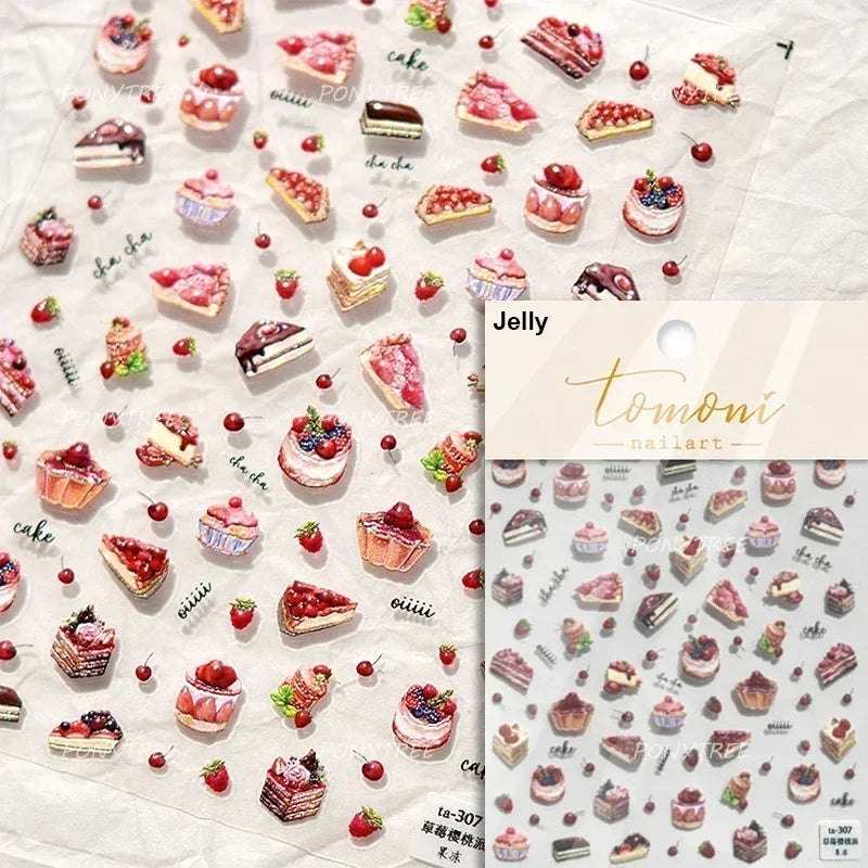 Colored Shiny Jelly Claw Paw Pudding Dessert Cherry Bowknot Cake Bow Tie Drink Food Love Heart Nail Art Sticker Manicure Decal (ONLINE ORDER ONLY)