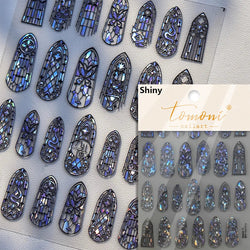 Retro Shiny Glazed Rococo Flower Window Dreamy Butterfly Geometric Frame Stamp Embossed Reliefs Nail Art Stickers Manicure Decal (Online Order Only)