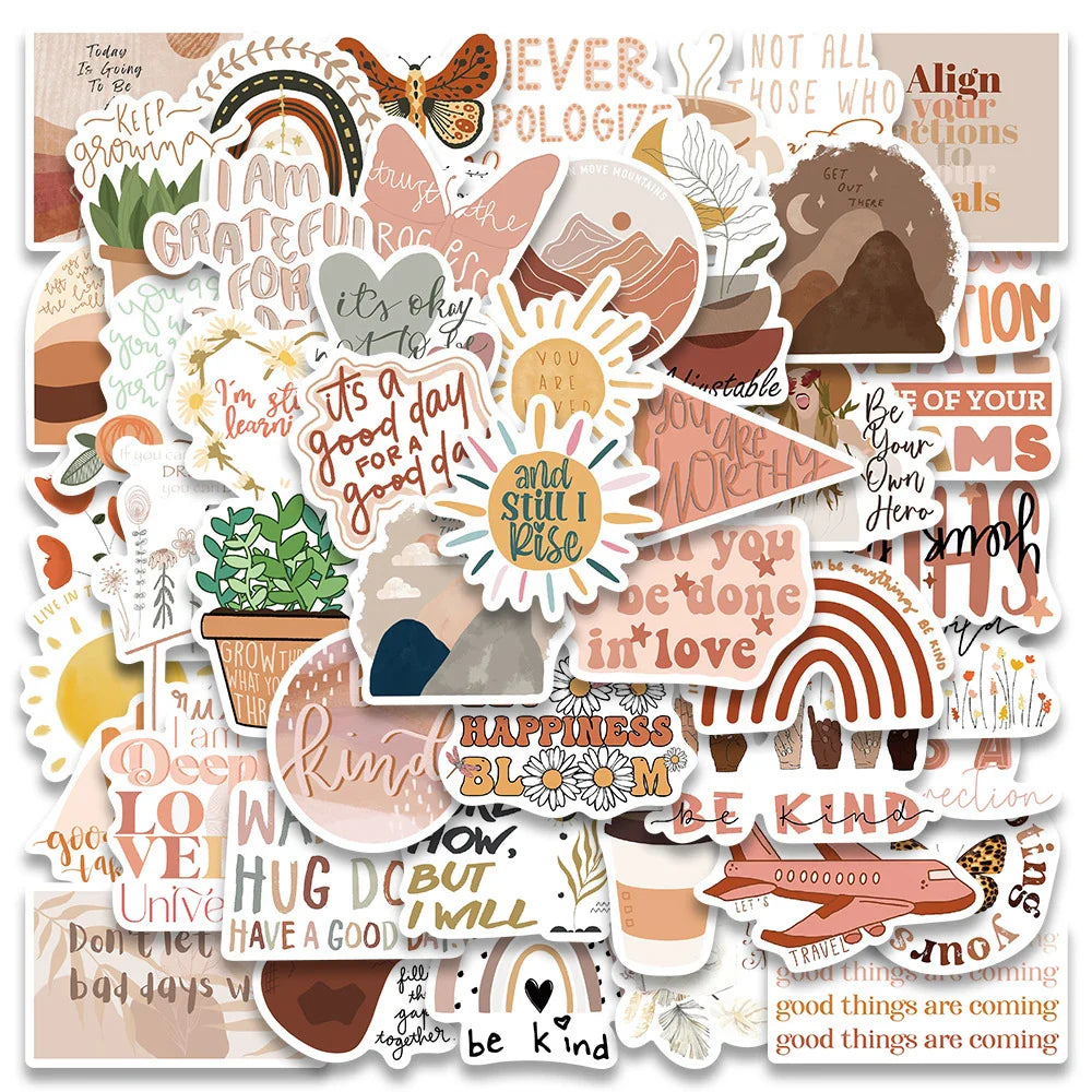 10/30/50pcs Cute Bohemia Motivational Phrases Stickers Inspirational Quotes Decals Laptop Fridge Suitcase Car Sticker Kids Toy (ONLINE ORDER ONLY)