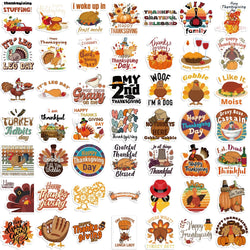 50pcs Cartoon Thanksgiving Day Sticker Funny Pumpkin Turkey Autumn Maple Leaf Graffiti Decals DIY Laptop Luggage Skateboard (Online Order Only)