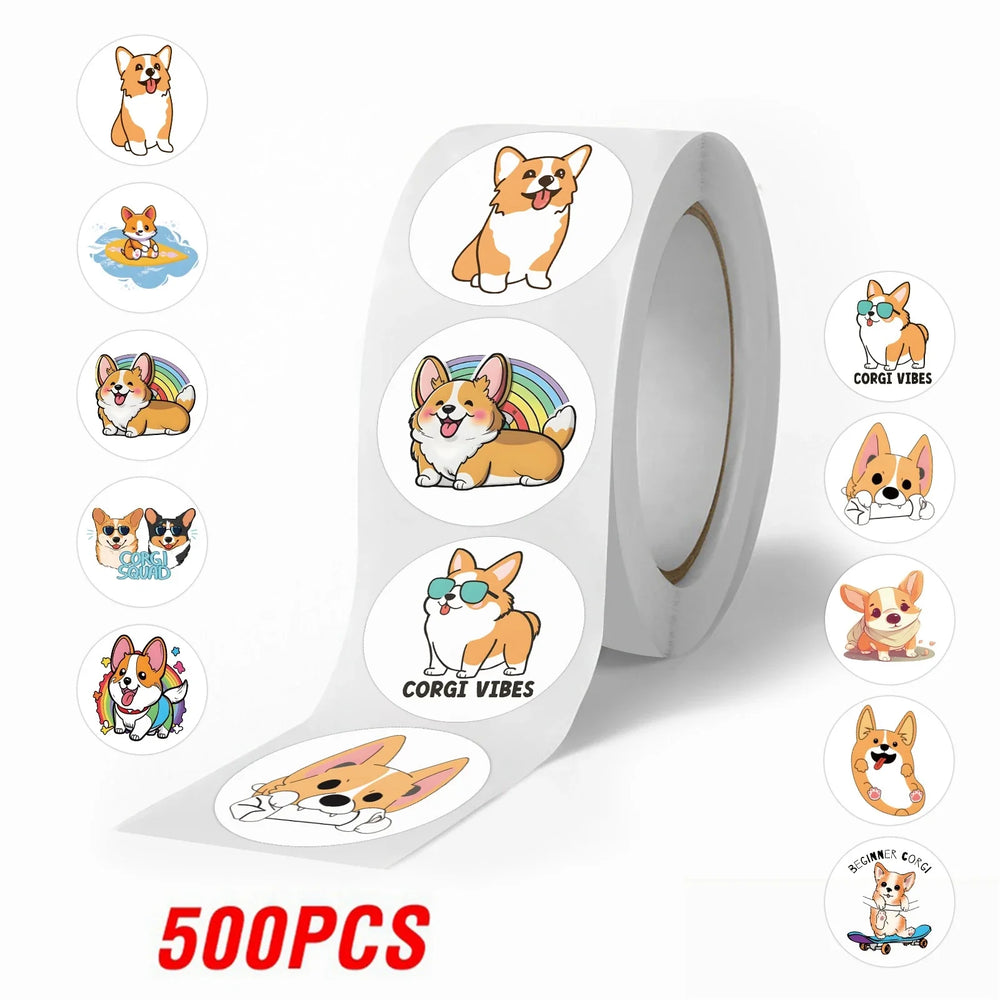 100-500pcs Cute Cartoon Dog Stickers for Kids Children's Packaging Animal Reward Sealing Label DIY Album Stationery Sticker (ONLINE ORDER ONLY)