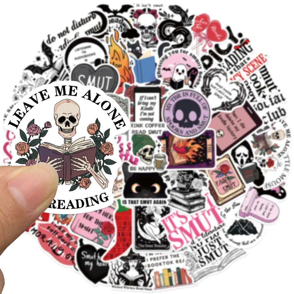 50pcs Retro Cartoon Aesthetic Skull Reader Spicy Witch Smut Stickers For Laptop Water Bottle Luggage Notebook Waterproof Decals (Online Order Only)