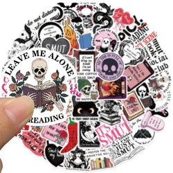 50pcs Retro Cartoon Aesthetic Skull Reader Spicy Witch Smut Stickers For Laptop Water Bottle Luggage Notebook Waterproof Decals (Online Order Only)