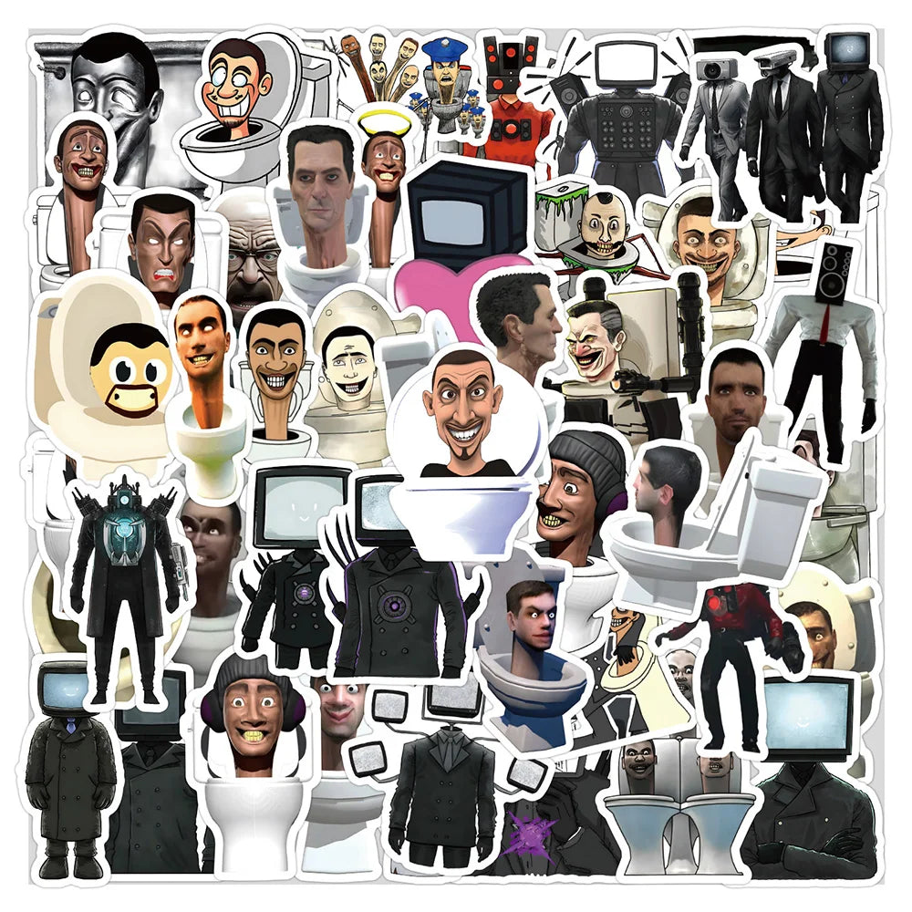 Skibidi Toilet Stickers 10/30/50pcs Waterproof Cartoon Game Decals for Phone, Skateboard, Laptop, Bike (ONLINE ORDER ONLY)