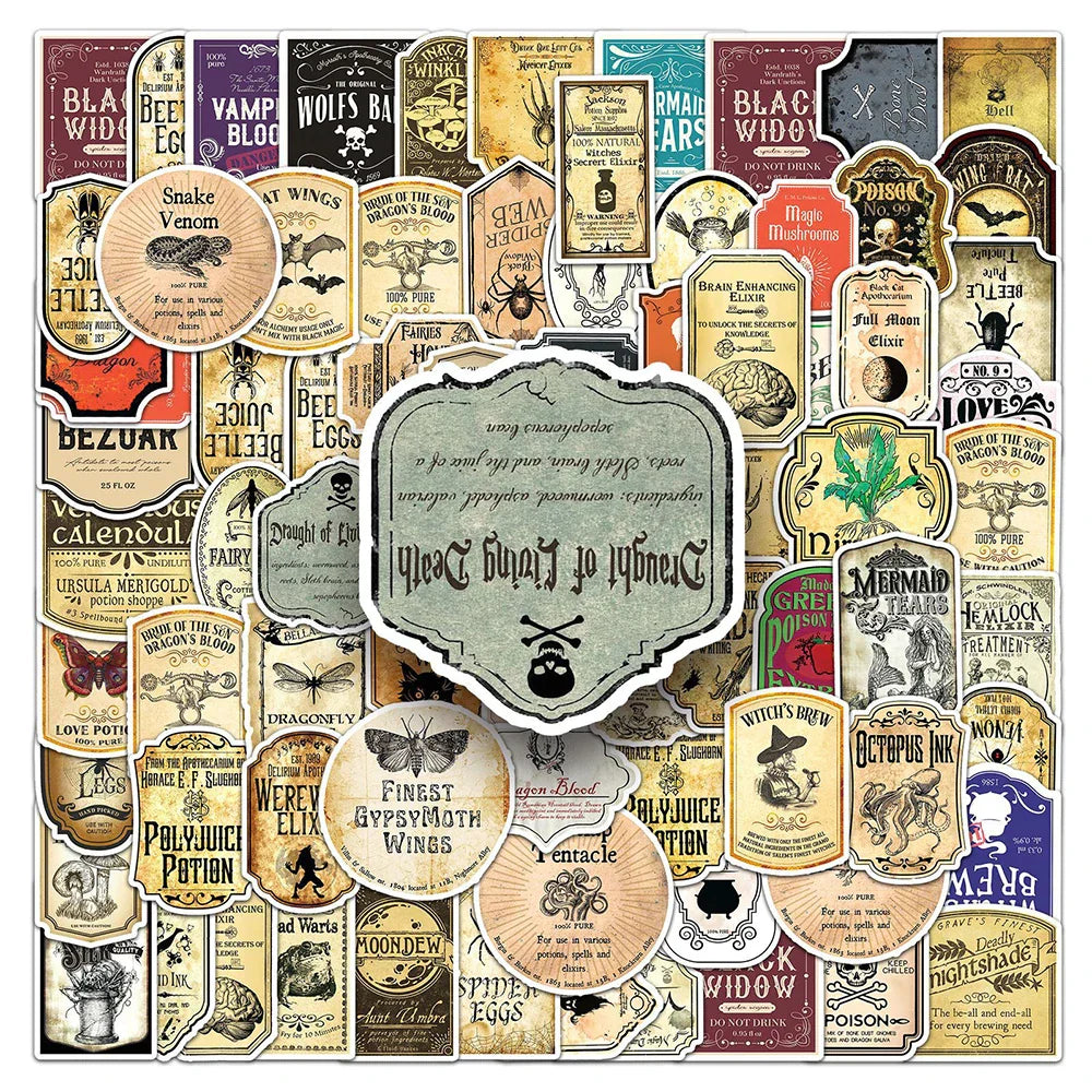 Retro Gothic Apothecary Witch Stickers Waterproof Decals (10/30/50/100pcs) (Online Order Only)