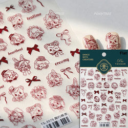 Cute Pet Creamy Rabbit Bear Dog Ribbon Bowknot Lamb Red Painted Heartbeat Flowers Adhesive Nail Art Stickers 3D Manicure Decals (Online Order Only)