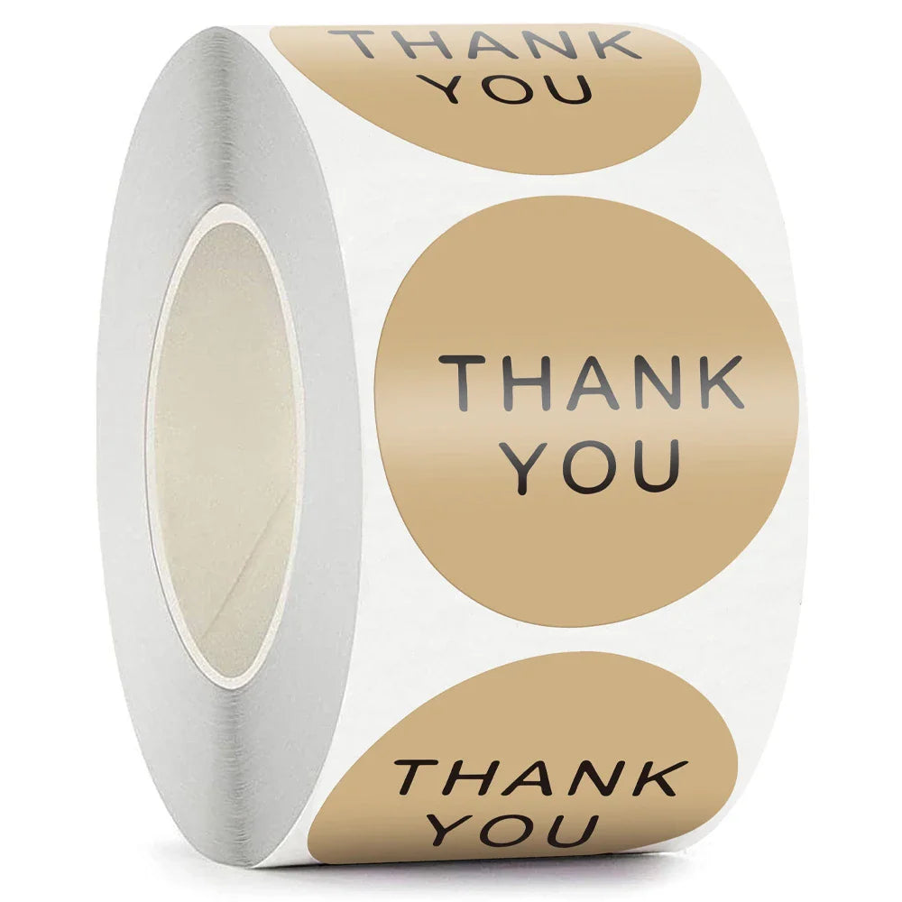 500pcs/roll Round Brown labels Thank You Kraft Stickers 1 inch Wedding Pretty Gift Envelope Sealing Label Stickers Stationery (ONLINE ORDER ONLY)