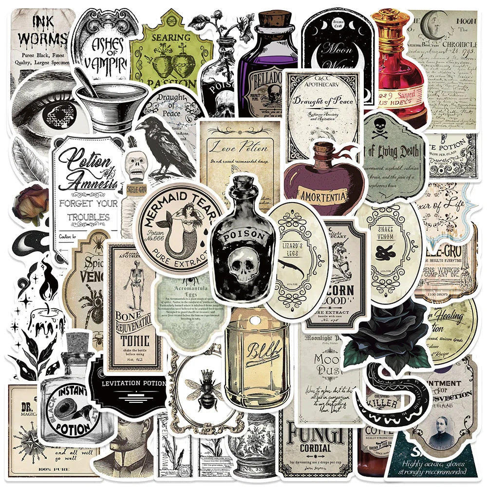 Magic Potion Label Stickers - Retro Wizard Alchemy Decals for Bottles, Luggage, Bike, Car, Laptop, Phone (ONLINE ORDER ONLY)